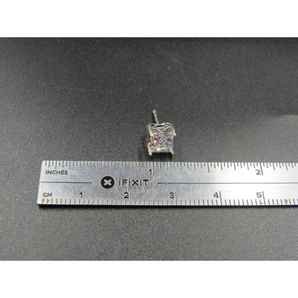 Sterling Silver Square Bright Simple CZ Stud Earrings Vintage Wedding Engagement - Picture 5 of 6